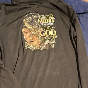 Women's Black Graphic Long Sleeve Top